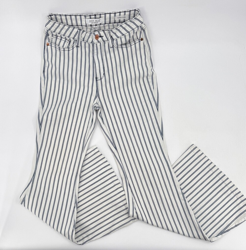 Judy Blue Jeans Womens 5 High Rise Striped Super Flare Stretch Retro Pants